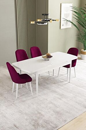 İkon Beyaz 80x132 Açılabilir Mdf Yemek Odası Takımı 4 Adet Sandalye