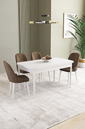 İkon Beyaz 80x132 Açılabilir Mdf Yemek Odası Takımı 4 Adet Sandalye