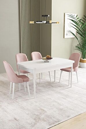 İkon Beyaz 80x132 Açılabilir Mdf Yemek Odası Takımı 4 Adet Sandalye