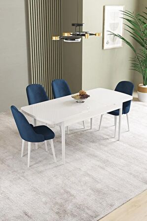 İkon Beyaz 80x132 Açılabilir Mdf Yemek Odası Takımı 4 Adet Sandalye