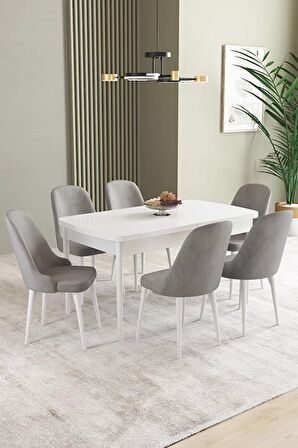İkon Beyaz 80x132 Açılabilir Mdf Yemek Odası Takımı 6 Adet Sandalye