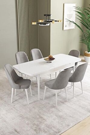 İkon Beyaz 80x132 Açılabilir Mdf Yemek Odası Takımı 6 Adet Sandalye
