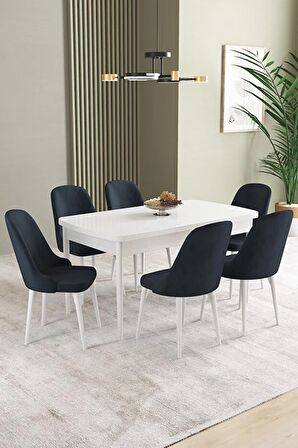 İkon Beyaz 80x132 Açılabilir Mdf Yemek Odası Takımı 6 Adet Sandalye