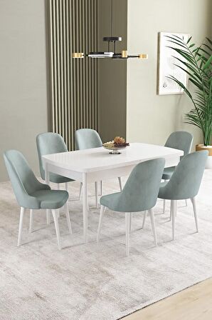 İkon Beyaz 80x132 Açılabilir Mdf Yemek Odası Takımı 6 Adet Sandalye
