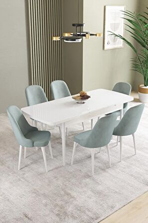 İkon Beyaz 80x132 Açılabilir Mdf Yemek Odası Takımı 6 Adet Sandalye