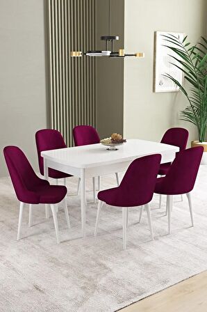 İkon Beyaz 80x132 Açılabilir Mdf Yemek Odası Takımı 6 Adet Sandalye