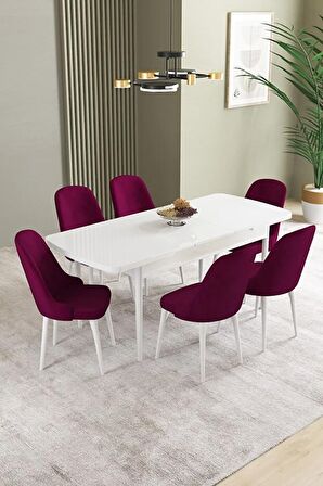 İkon Beyaz 80x132 Açılabilir Mdf Yemek Odası Takımı 6 Adet Sandalye