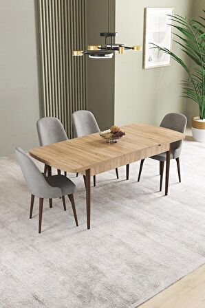 İkon Meşe Desen 80x132 Açılabilir Mdf Yemek Odası Takımı 4 Adet Sandalye