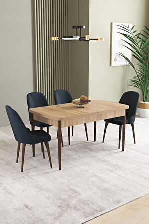 İkon Meşe Desen 80x132 Açılabilir Mdf Yemek Odası Takımı 4 Adet Sandalye