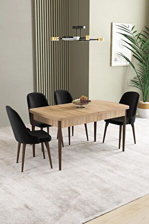 İkon Meşe Desen 80x132 Açılabilir Mdf Yemek Odası Takımı 4 Adet Sandalye