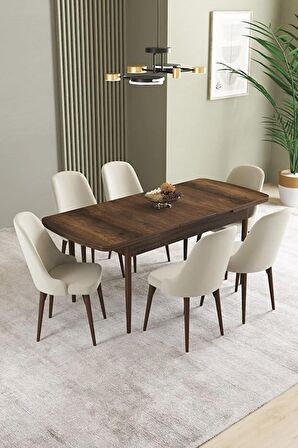 İkon Barok Desen 80x132 Açılabilir Mdf Yemek Odası Takımı 6 Adet Sandalye