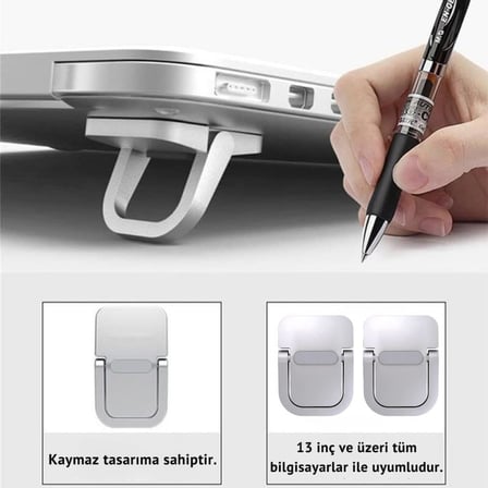 2 Adet Yapışkanlı Katlanılabilir Laptop Standı Portatif Macbook Bilgisayar Laptop Stand Ayagi Siyah