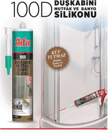 100D Duşkabini, Mutfak ve Banyo Silikonu, Şeffaf,%100 Silikon, Hızlı Kuruyan, Küf Tutmaz, Su Geçirmez,Sararma Yapmaz