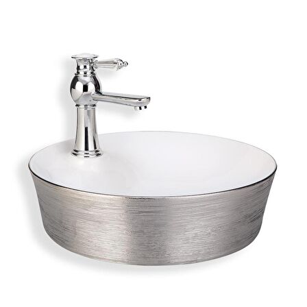 Lena Tezgah Üstü Lavabo Sılver&Beyaz E-5002G