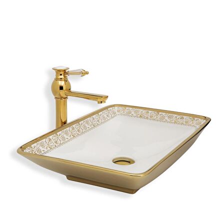 Lena Tezgah Üstü Lavabo Gold&Beyaz E-8121