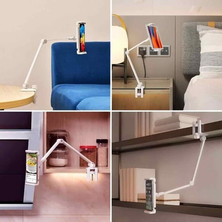 Alüminyum Uzun Kollu Ayarlanabilir Tablet Standı, 360 Derece Döndürülebilir, iPhone/iPad/iPad Mini/iPad Pro 12,9 inç Herhangi Bir Telefon/Tablet 4-13 inç, Ev, Ofis, Mutfak ve Yatak Kullanımına Uygun