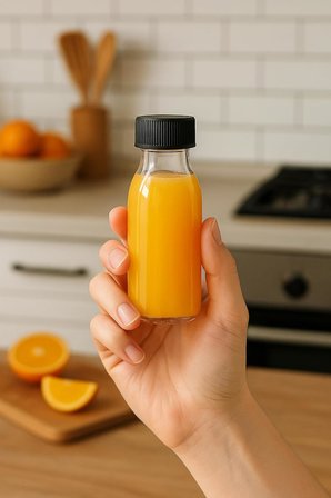 12 Adet 100 ml Kilitli Siyah Kapaklı Şeffaf Detox Shot Şişesi 100 Cc Ginger Şat Beyaz Cam Şişe