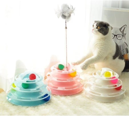 Miapet Tower of Tracks 4 Katlı Yuvarlak Kedi Oyuncağı 24 x 13 Cm Beyaz
