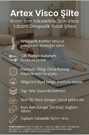Visco Şilte 80x190 Yer Yatağı Nano 9 +-1cm Cm Ped Yatak Şiltesi Pedi Topper Mattress
