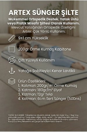 Sünger Şilte 80x200 Yer Yatağı Aloe 9 +-1cm Cm Ped Yatak Şiltesi Pedi Topper Mattress