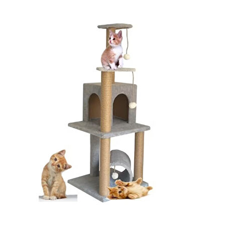 Reyo Pet T06 Kedi Oyun evi Kedi Tırmalama ve Oyun Evi Gri