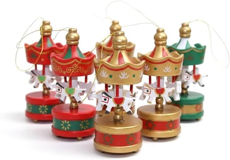 Senon 6'lı Mini Atlı Karınca Noel Ağaç Süsü Renkli Ahşap Geleneksel Tasarım Çocuk Odası ve Yılbaşı Süslemesi İçin Dekoratif Hediyelik (3 Renk Karışık)