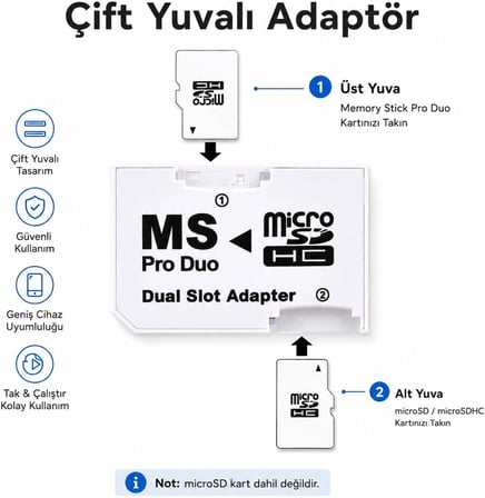 Micro Sd Memory Stick Pro Duo Çevirici Dönüştürücü Hafıza Kartı Adaptörü