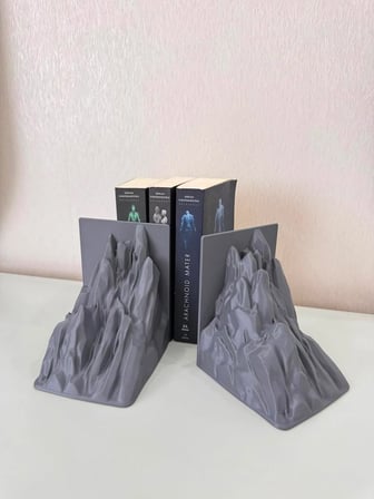 Todekora Dağ Tasarımlı Kitap Tutucu Ağır İçi Dolu Dekoratif Kitap Desteği Gri 2li Set Büyük
