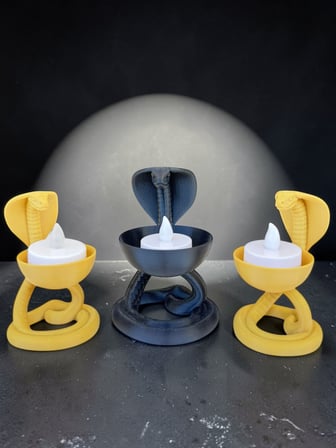 Todekora Kobra Yılan Tealight Mumluk Seti 3'lü Gold Mat Siyah-Modern Dekor