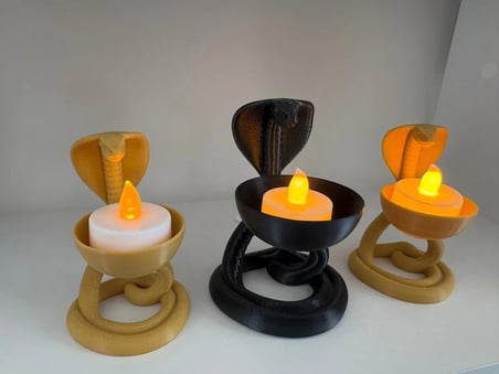 Todekora Kobra Yılan Tealight Mumluk Seti 3'lü Gold Mat Siyah-Modern Dekor
