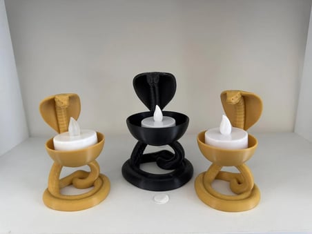Todekora Kobra Yılan Tealight Mumluk Seti 3'lü Gold Mat Siyah-Modern Dekor