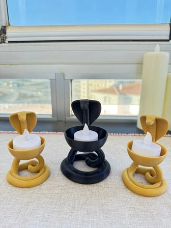 Todekora Kobra Yılan Tealight Mumluk Seti 3'lü Gold Mat Siyah-Modern Dekor