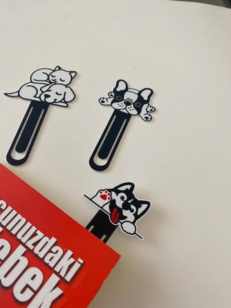 Todekora Çocuk Kedi Köpek Tasarımlı Kitap Ayracı 3’lü-Siyah-Beyaz Hediyelik