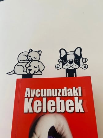 Todekora Çocuk Kedi Köpek Tasarımlı Kitap Ayracı 3’lü-Siyah-Beyaz Hediyelik