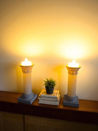 TODEKORA Çift Taraflı Sütun Tealight Set 2’li Dekoratif Mumluk-Roma Sütunu Mumluk
