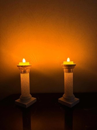 TODEKORA Çift Taraflı Sütun Tealight Set 2’li Dekoratif Mumluk-Roma Sütunu Mumluk