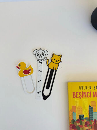 Sevimli Hayvan Figürlü Kitap Ayracı 3’lü Set-Ördek – Köpek – Kedi-