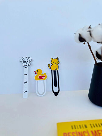 Sevimli Hayvan Figürlü Kitap Ayracı 3’lü Set-Ördek – Köpek – Kedi-