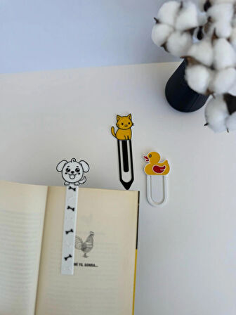 Sevimli Hayvan Figürlü Kitap Ayracı 3’lü Set-Ördek – Köpek – Kedi-