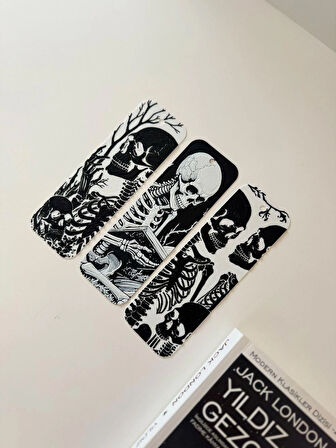 Modern ve Sanatsal 4’lü Kitap Ayracı Seti – Kurt, Şehir, İskelet ve Özel Figür Tasarımlar