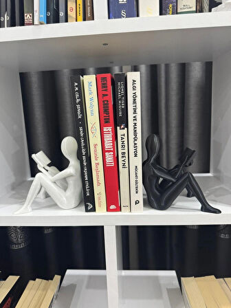 Kitap Okuyan Adamlar Kitap Tutucu- Kitap Okuyan Figürlü İkili Obje Dekoratif İkili Heykel-Kitap 