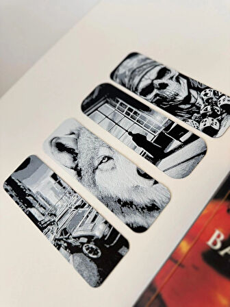  Modern ve Sanatsal 4’lü Kitap Ayracı Seti – Kurt, Şehir, İskelet ve Özel Figür Tasarımlar