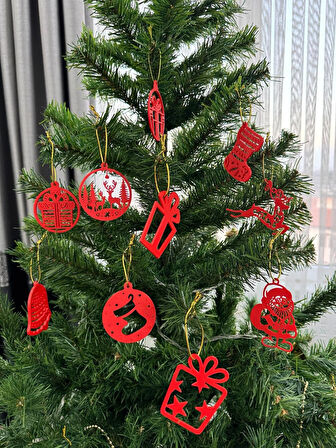  Yılbaşı Ağacı Süsü 10’lu Kırmızı Set 10 Farklı Model-Yeni Yıl Dekoru