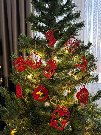  Yılbaşı Ağacı Süsü 10’lu Kırmızı Set 10 Farklı Model-Yeni Yıl Dekoru