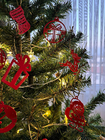  Yılbaşı Ağacı Süsü 10’lu Kırmızı Set 10 Farklı Model-Yeni Yıl Dekoru