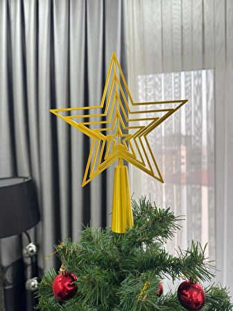 Yılbaşı Ağacı Tepe Süsü Gold Dönmeli Yıldız 27 cm -6’lı Gold Ağaç Süsü Seti
