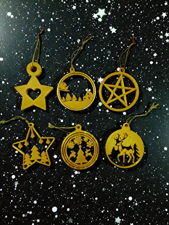 Yılbaşı Ağacı Tepe Süsü Gold Dönmeli Yıldız 27 cm -6’lı Gold Ağaç Süsü Seti