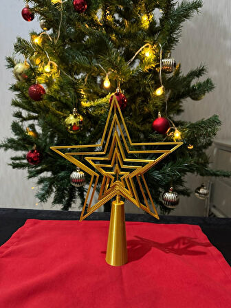 Yılbaşı Ağacı Tepe Süsü Gold Dönmeli Yıldız 27 cm -6’lı Gold Ağaç Süsü Seti