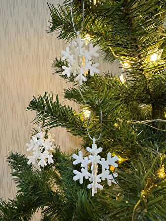 Kar Tanesi Yılbaşı Ağacı Süs Seti 8’li Beyaz-Çam Ağacı Dekoru-Yeni Yıl