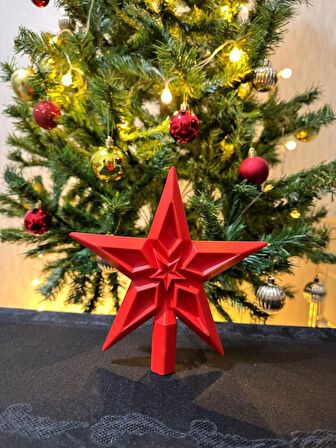 Yılbaşı Çam Ağacı Tepe Yıldızı Kırmızı + 6’lı Gold Ağaç Süsü Seti-Yılbaşı Ağacı